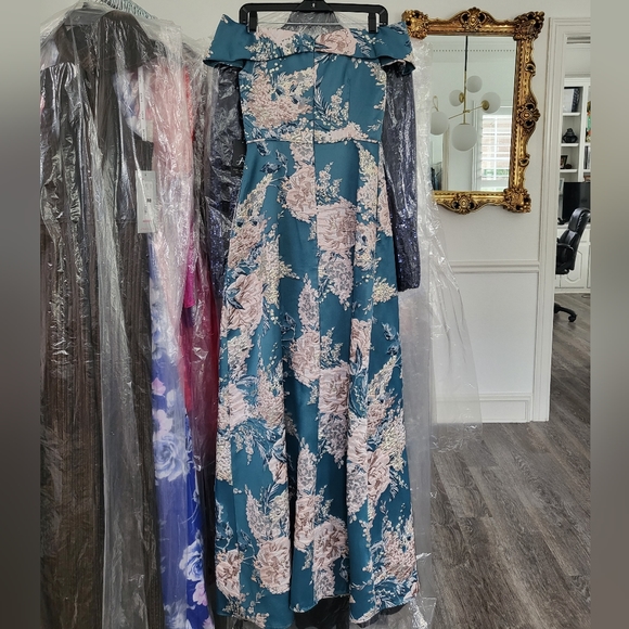 Adrienna Papell Off-shoulder Teal Evening Gown - Picture 6 of 6